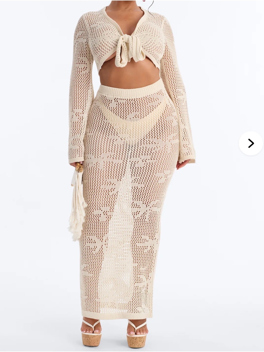 Fashion Nova Cream Crochet Swim Coverup Set